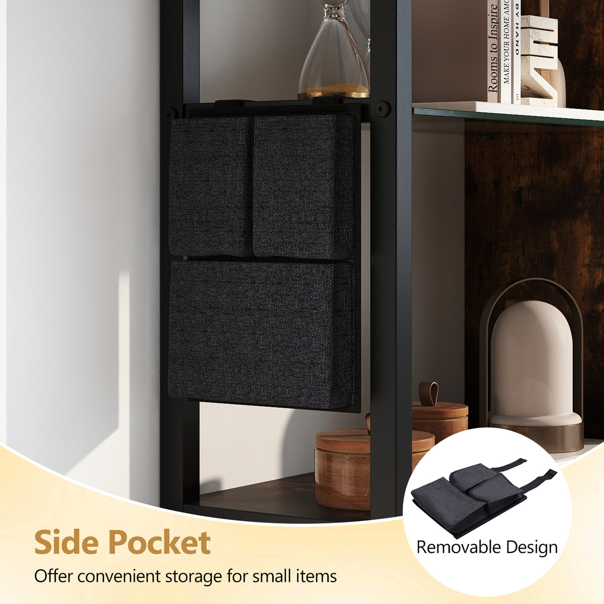 107 CM Industrial Floating Shelves 6-Tier Wall Mounted Shelf with 8 S-Hooks-Black