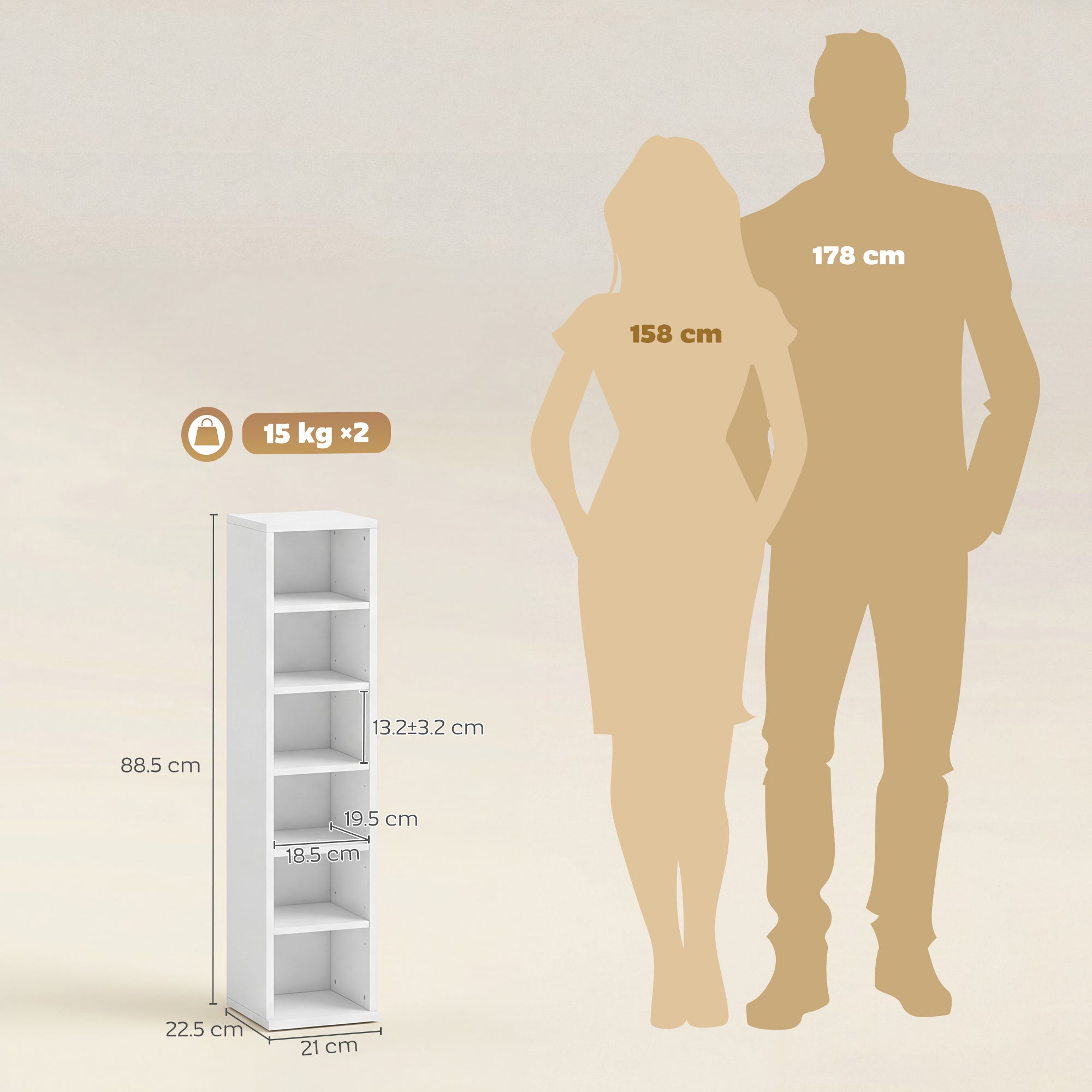 HOMCOM Set of 2 CD Media Display Shelf Unit Tower Rack with Adjustable Shelves, White