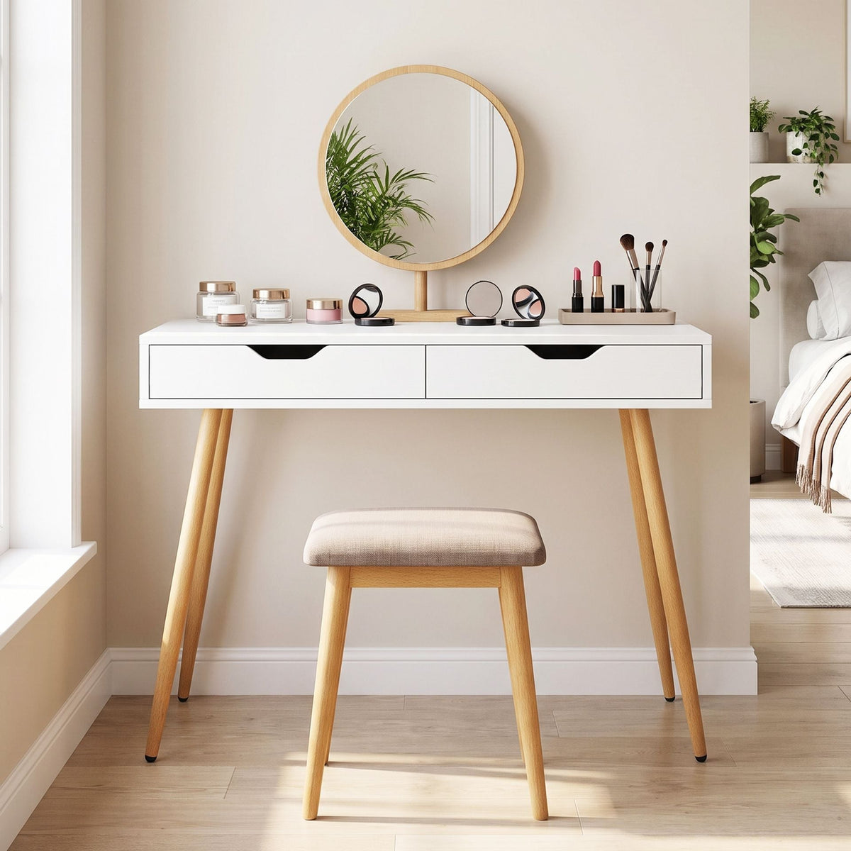 108 cm Computer Desk with 2 Drawers Wooden Writing Study Desk Workstation-White