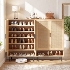 108CM Tall Shoe Cabinet 6-Tier with 2 Doors and Adjustable Shelves-Natural
