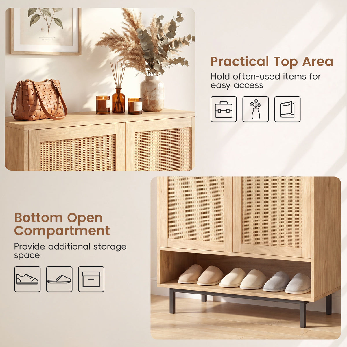 108CM Tall Shoe Cabinet 6-Tier with 2 Doors and Adjustable Shelves-Natural