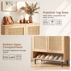 108CM Tall Shoe Cabinet 6-Tier with 2 Doors and Adjustable Shelves-Natural