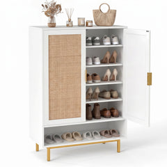 108CM Tall Shoe Cabinet 6-Tier with 2 Doors and Adjustable Shelves-White