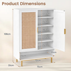108CM Tall Shoe Cabinet 6-Tier with 2 Doors and Adjustable Shelves-White