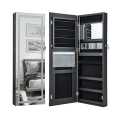 108cm Lockable Jewelry Mirror Cabinet with 3-Color LED Lights-Black1