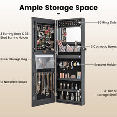 108cm Lockable Jewelry Mirror Cabinet with 3-Color LED Lights-Black1