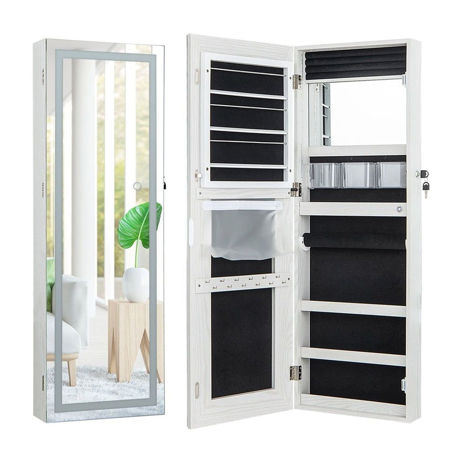 108cm Lockable Jewelry Mirror Cabinet with 3-Color LED Lights-White
