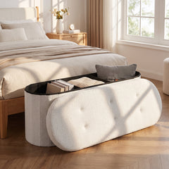 109cm Oval Ottoman with Dividers and Storage-Beige