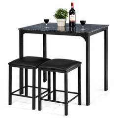 3 Piece Dining Table Set with 2 Faux Leather Backless Stools-Black