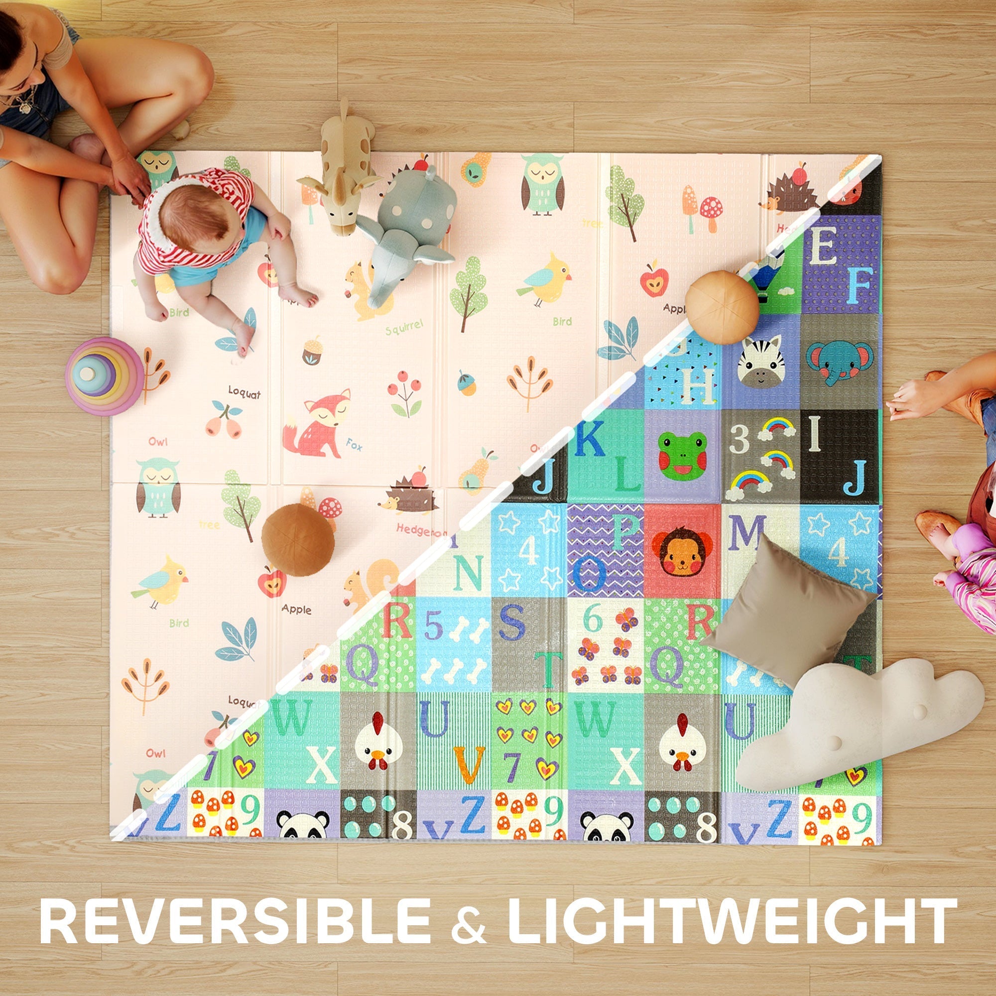 AIYAPLAY Foldable Baby Play Mat Double-Sided, Reversible Foam Soft Crawling Mat for Toddlers, for Bedroom, Nursery and Playroom
