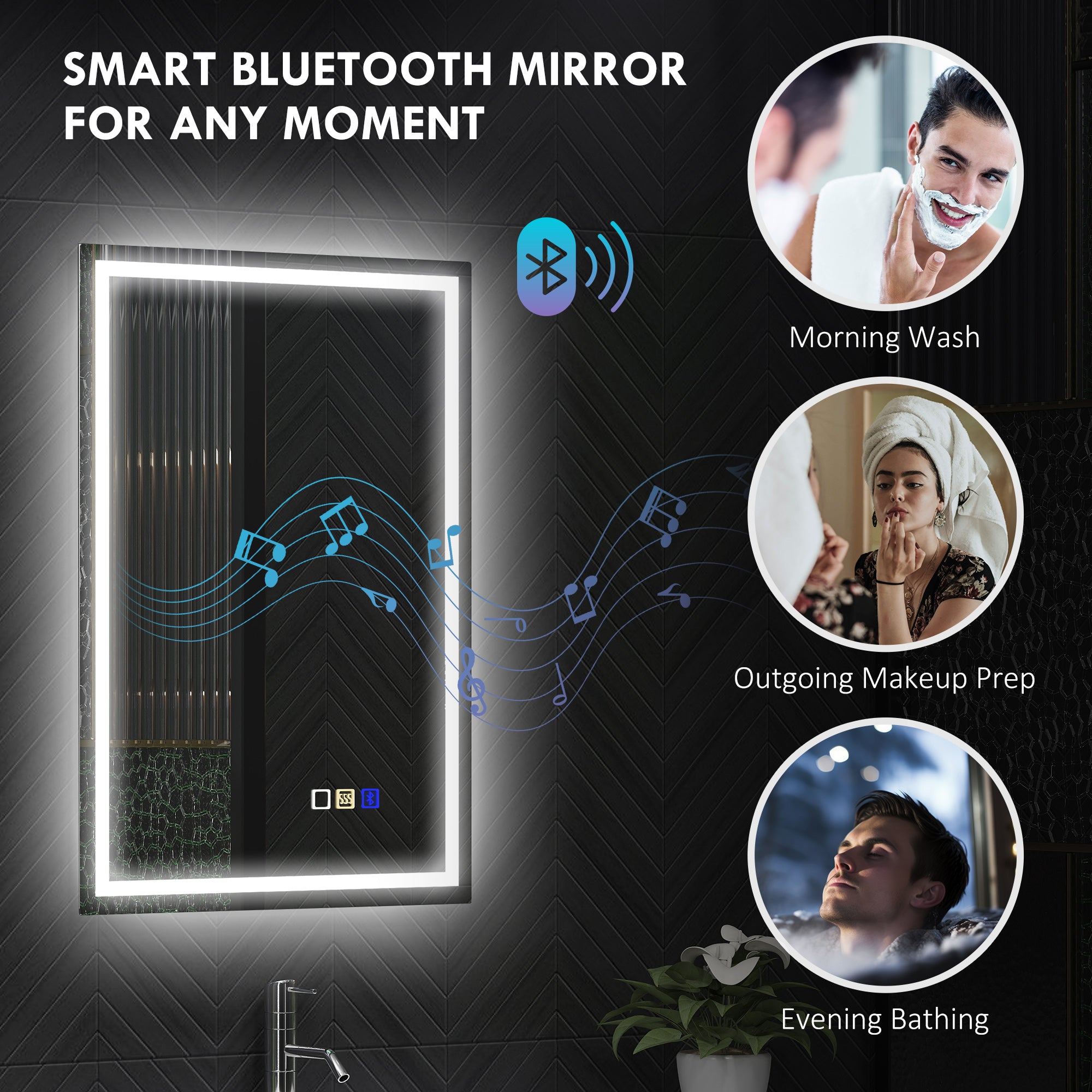 HOMCOM 50 x 70 cm Anti-Fog LED Bathroom Mirror, with Bluetooth - Silver Tone