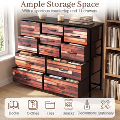 11-Drawer Dresser Tall Storage Chest with Metal Frame-Brown