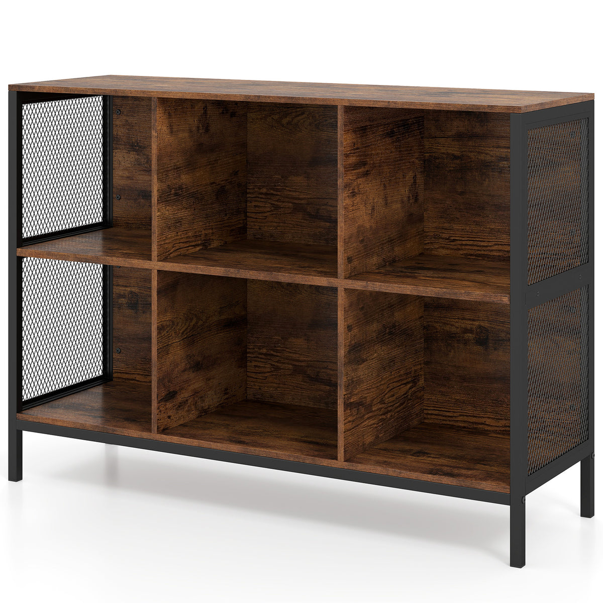 110 CM 6 Cube Bookcase with Heavy-Duty Metal Frame for Home Office-Rustic Brown