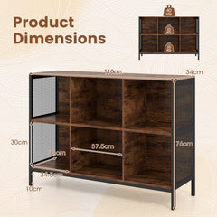 110 CM 6 Cube Bookcase with Heavy-Duty Metal Frame for Home Office-Rustic Brown