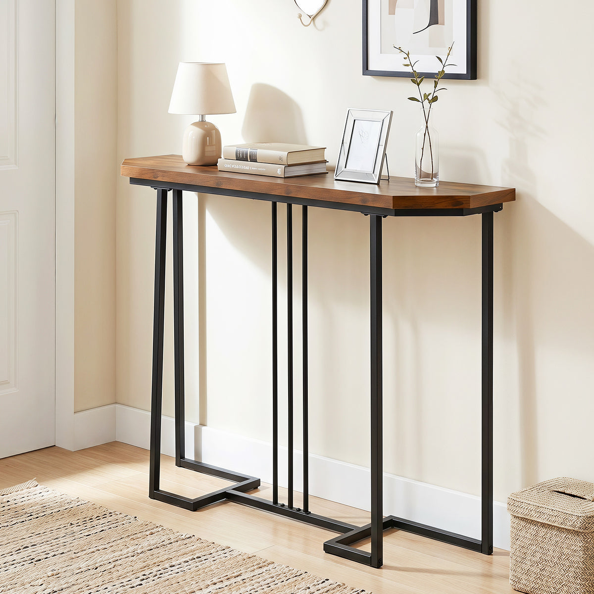 110 CM Narrow Entryway Table with Faux Marble Top for Living Room-Coffee