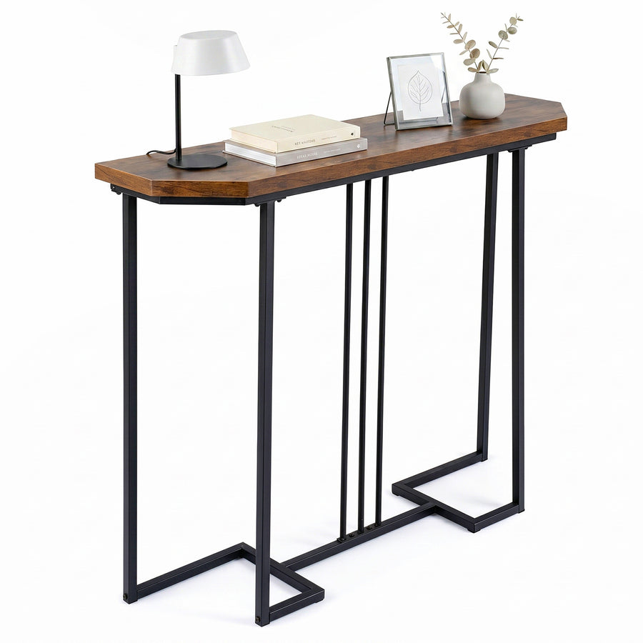 110 CM Narrow Entryway Table with Faux Marble Top for Living Room-Coffee
