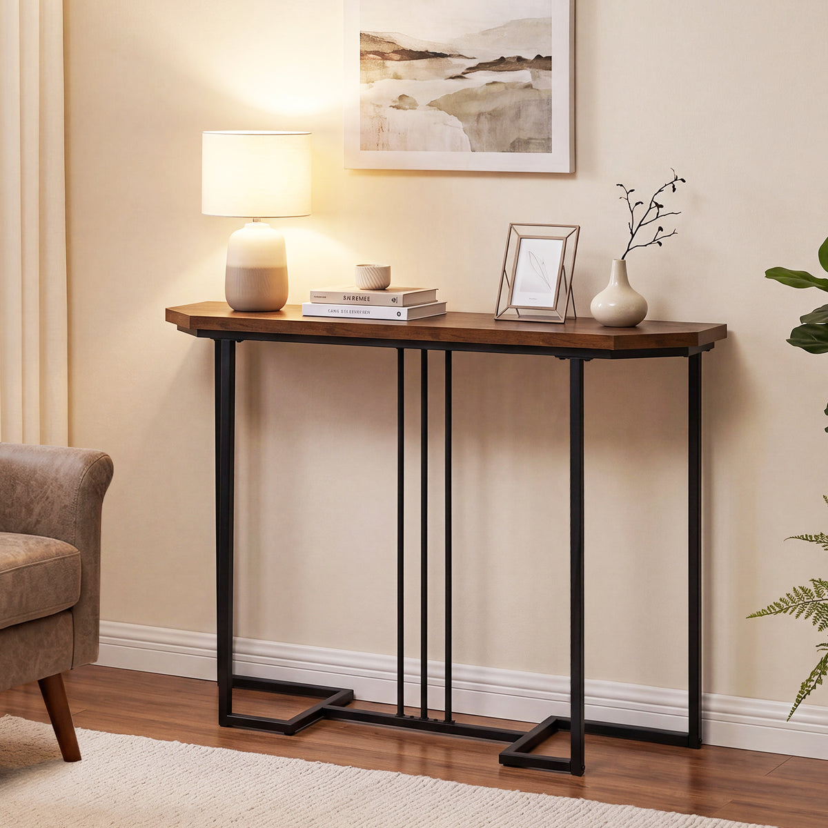 110 CM Narrow Entryway Table with Faux Marble Top for Living Room-Coffee
