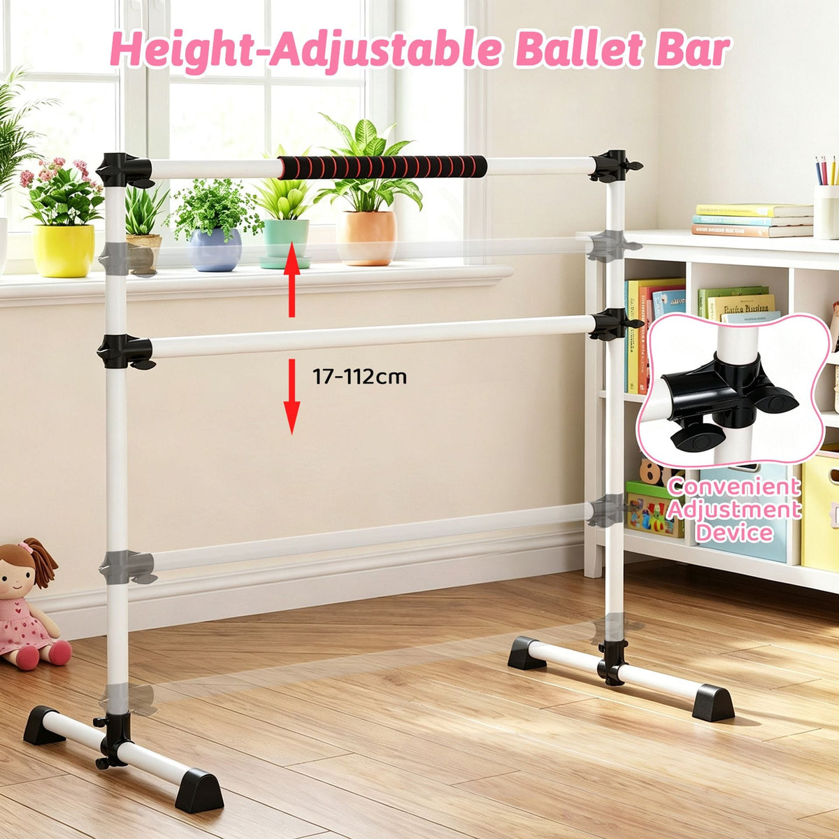 110 KG Max Load Adjustable Ballet Barre for Balance Workout for Strength Training-White