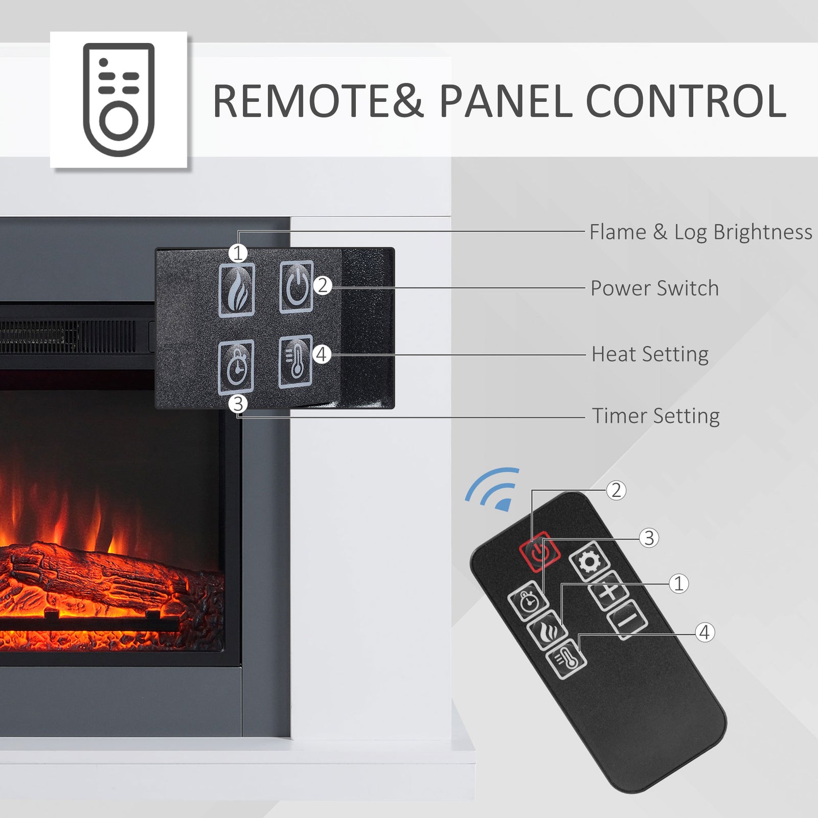 HOMCOM 44" Electric Fireplace Suite with Remote Control, 2000W Freestanding Fireplace Heater with LED Flame Effect, Overheat Protection, 7-Day Programmable Timer, White
