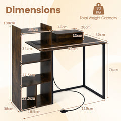 110CM Computer Desk with Charging Station and Ergonomic Monitor Stand-Rustic Brown