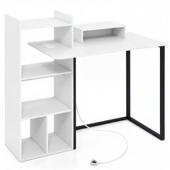 110CM Computer Desk with Charging Station and Ergonomic Monitor Stand-White