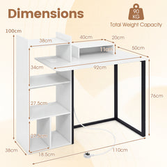 110CM Computer Desk with Charging Station and Ergonomic Monitor Stand-White