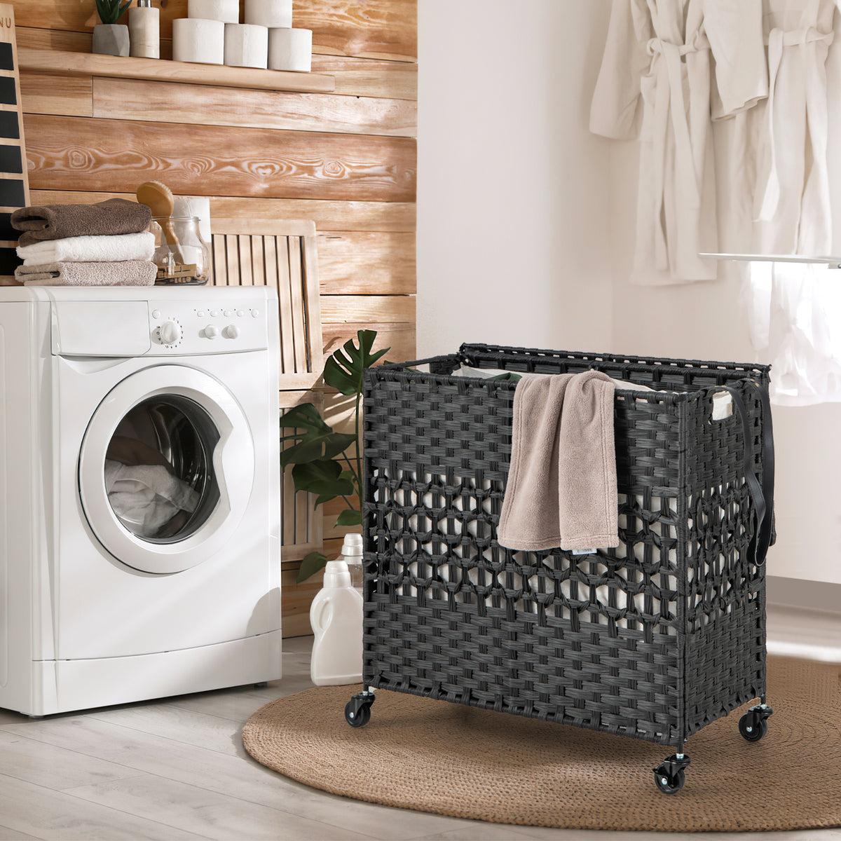 110L Collapsible Laundry Hamper Lid and Removable Liner Bag-Black