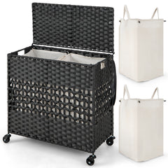 110L Collapsible Laundry Hamper Lid and Removable Liner Bag-Black