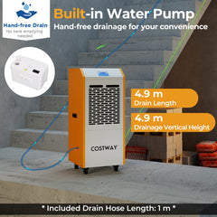 110L/Day Portable Commercial Dehumidifier with Pump Drain Hose-Yellow