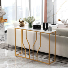 110 cm Gold Console Table Entryway Table with Faux Marble Tabletop-White & Golden