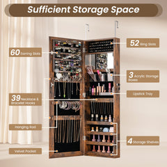 110 cm Jewelry Mirror Cabinet with Full-length Mirror and Interior Makeup Mirror-Rustic Brown