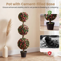 Artificial rose topiary tree showing its stable pot base