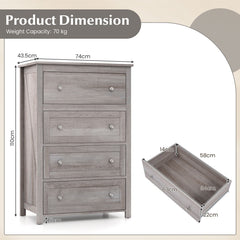 110cm Tall Storage Cabinet Chest of Drawers Clothes Organizer with 4 Drawers-Grey
