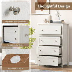 110cm Tall Storage Cabinet Chest of Drawers Clothes Organizer with 4 Drawers-White