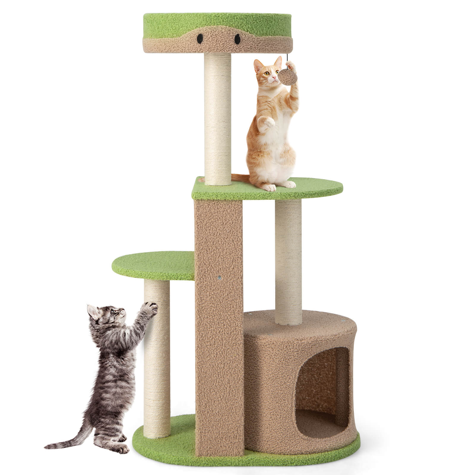 111 cm Multi-level Cat Tree with Condo and Plush Perch-Green