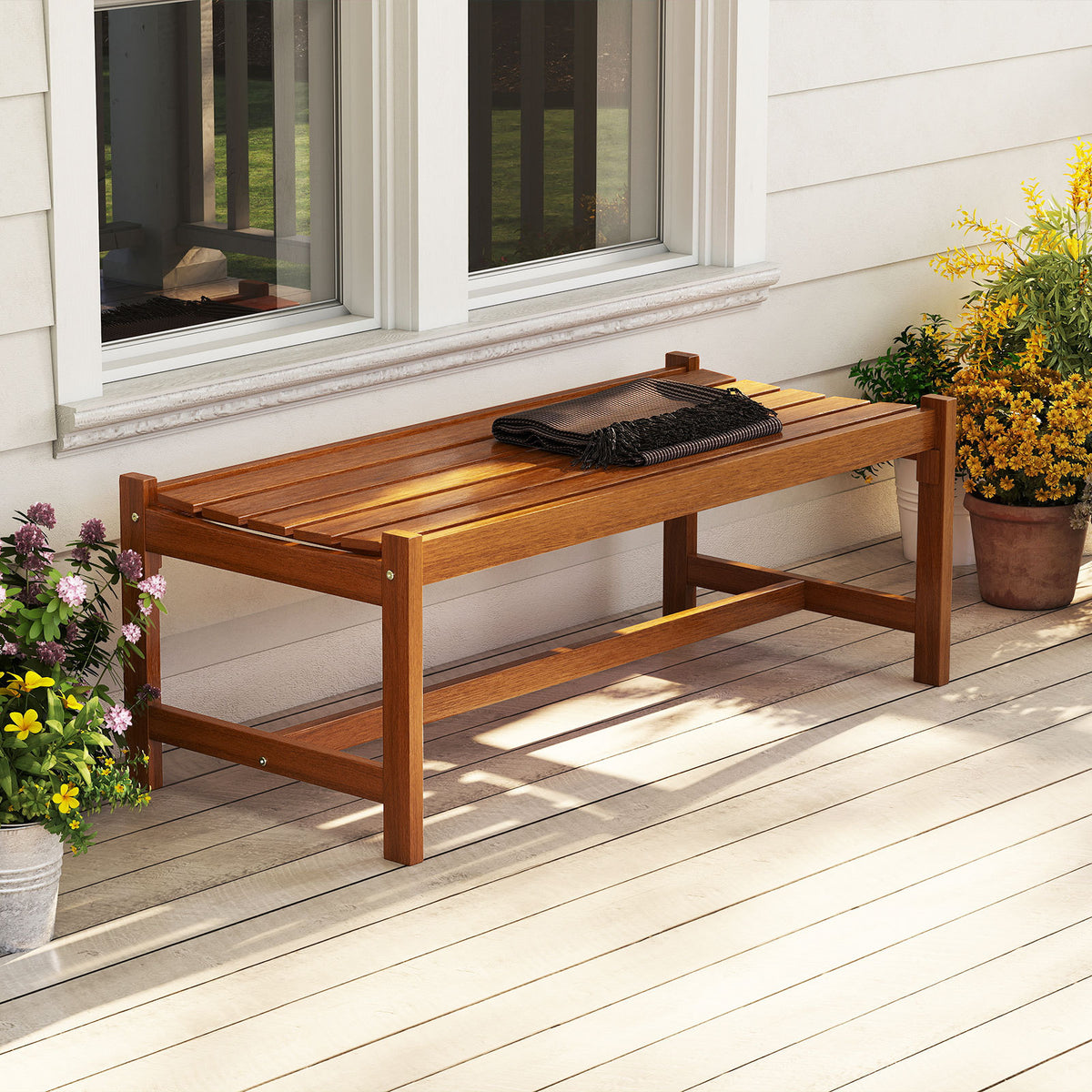 112cm Patio Wood Bench Outdoor Solid Hardwood Dining Bench