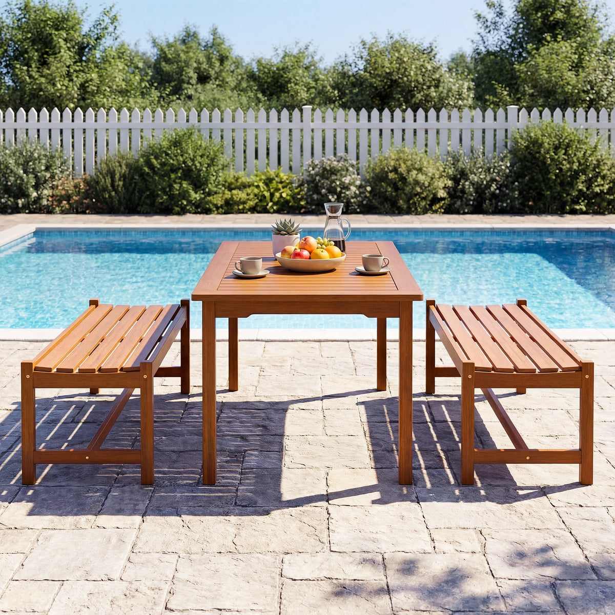 112cm Patio Wood Bench Outdoor Solid Hardwood Dining Bench