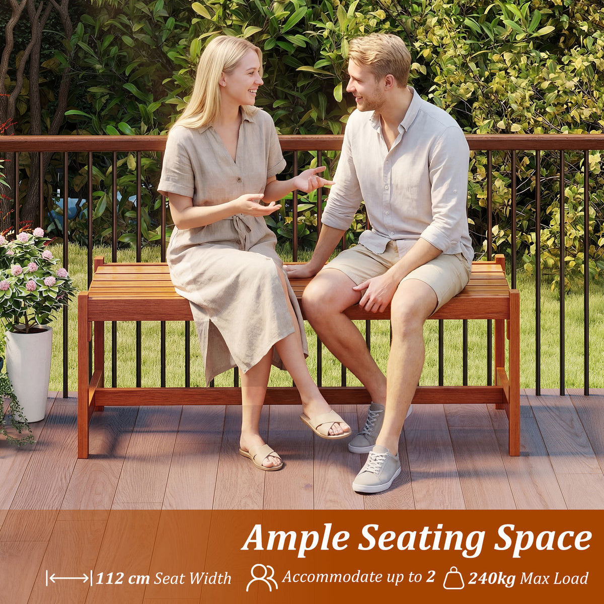 112cm Patio Wood Bench Outdoor Solid Hardwood Dining Bench