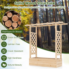114cm Tall Wooden Raised Garden Bed with Side Trellis and Hanging Roof-Natural