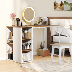 115 CM Computer Desk with 5 Storage Compartments-Natural