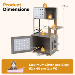 117.5 cm Modern Cat Tower Cabinet with Sisal Scratching Posts and Hanging Ball-Grey