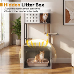 117.5 cm Modern Cat Tower Cabinet with Sisal Scratching Posts and Hanging Ball-Grey