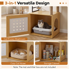 117.5 cm Modern Cat Tower Cabinet with Sisal Scratching Posts and Hanging Ball-Natrual