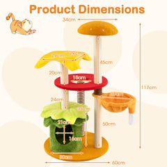 117 cm Modern Cat Tree with Sisal Posts and Plush Cushions for Indoor-Yellow