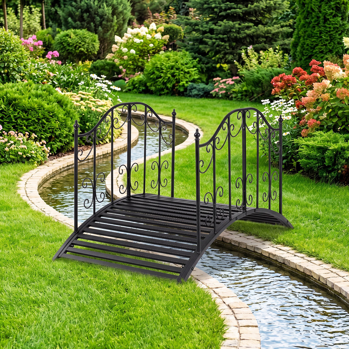 118 cm/101.5 cm Garden Metal Bridge with Dual Patterned Side Rails-M