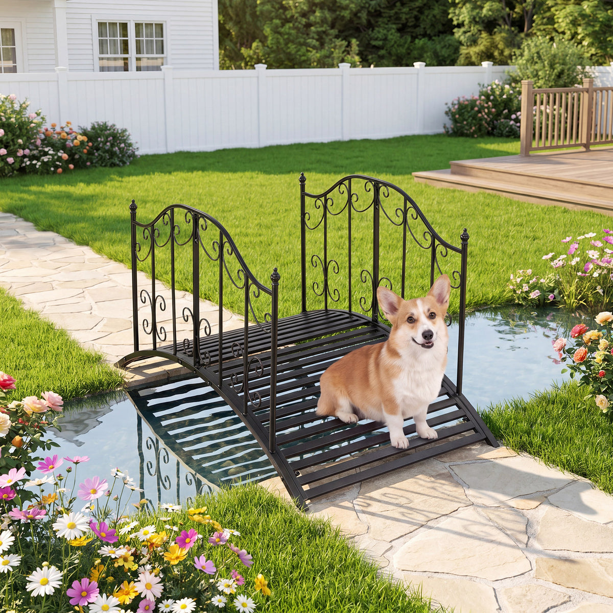 118 cm/101.5 cm Garden Metal Bridge with Dual Patterned Side Rails-M