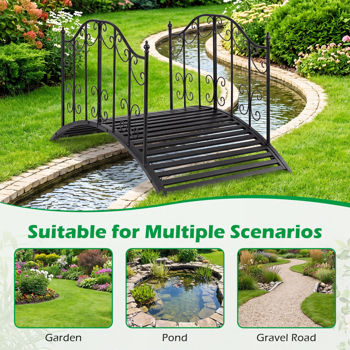 118 cm/101.5 cm Garden Metal Bridge with Dual Patterned Side Rails-M