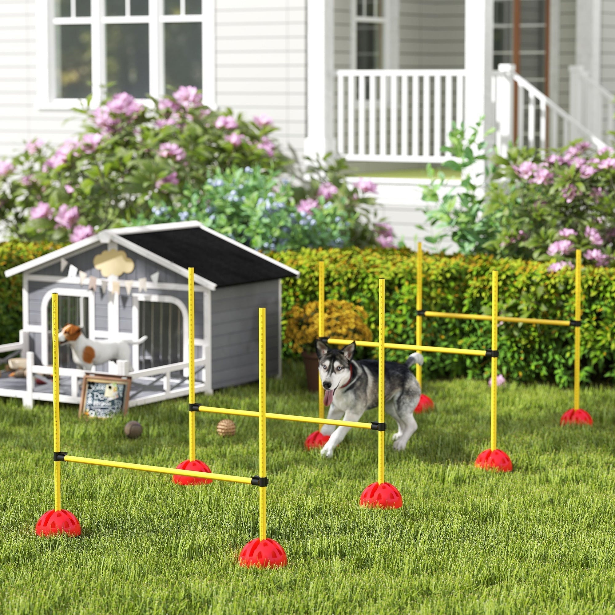 PawHut 4-piece Dog Agility Equipment with 4 Hurdles, Bag for Jump, Training, Yellow