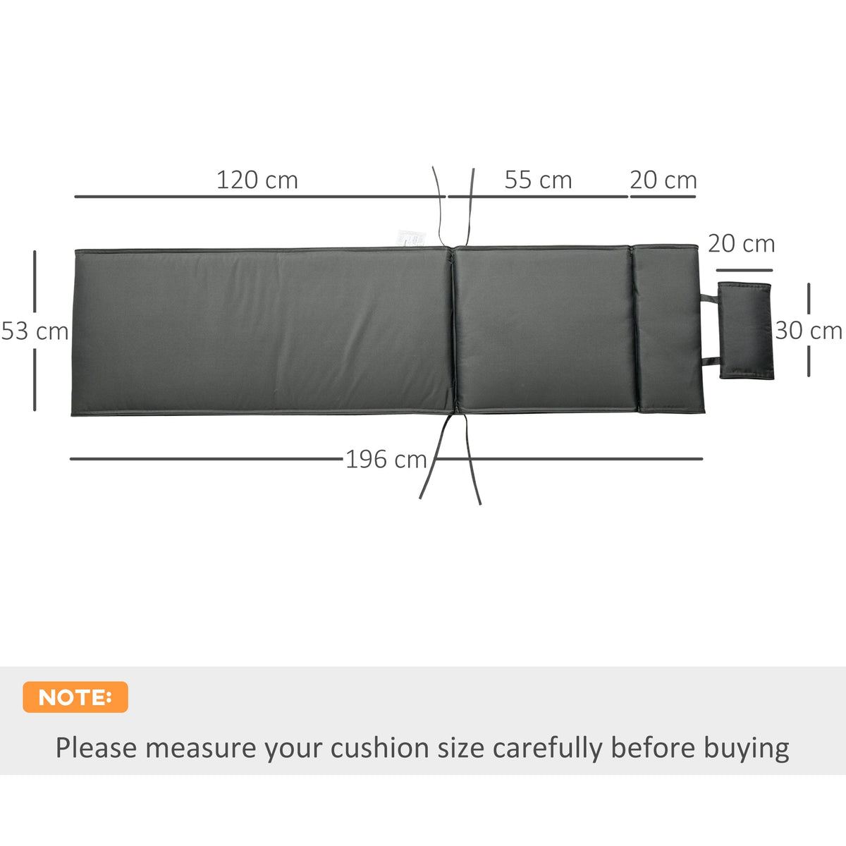 Outsunny Garden Sun Lounger Cushion Replacement Soft Sunbed Reclining Chair Relaxer Pad with Pillow, Cushion ONLY - Grey