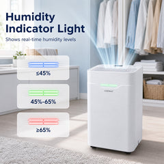 12.5L 35㎡ Dehumidifier for Basement with Drain Hose Smart Humidity Control and 3 Modes 24H Timer-White